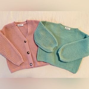 KIDS H&M Rib-Knit Pink Cardigan & Green sweatshirt BUNDLE [Great Condition]